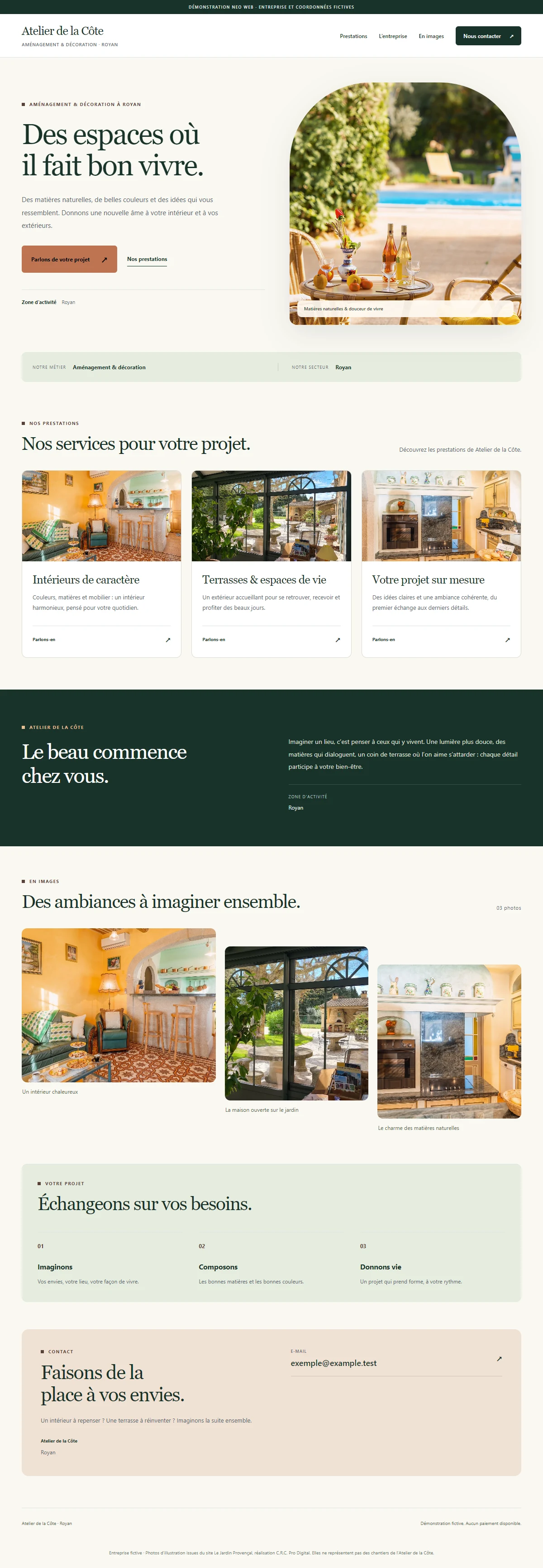 Exemple de site professionnel avec présentation, services et coordonnées